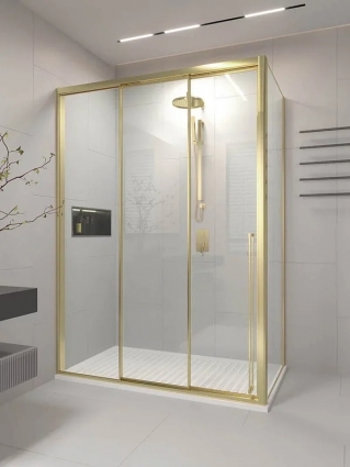 Душевой уголок Veconi Premium Prato 300 SP G-l 150х80, профиль брашированное золото, стекло прозрачное
