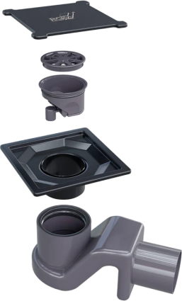 Душевой трап RGW Shower Drain SDR-13B 10x10, в пол, черный, с сифоном