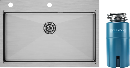 Комплект Мойка Paulmark Kroner-Pro PM707551-BS, брашированная нержавеющая сталь + Измельчитель Intenso
