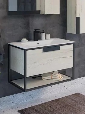 Тумба с раковиной Comforty Бонн 75 подвесная, графит, дуб дымчатый, с раковиной Comforty 75E