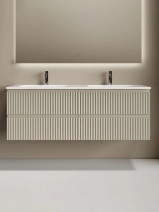 Тумба с раковиной Sancos Snob R 70 beige soft, 2 шт, раковина Ceramicanova Grace с двумя чашами и отверстиями под смеситель CN7022