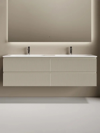 Тумба с раковиной Sancos Snob R 80 beige soft, 2 шт, раковина Ceramicanova Grace с двумя чашами и отверстиями под смеситель CN7023