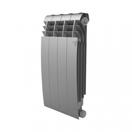 Радиатор биметаллический секционный Royal Thermo BiLiner B 500 4 секции, боковое проходное подключение, серебристый