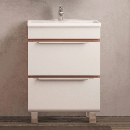 Тумба с раковиной Velvex Crystal Cub 60 напольная, темный лен