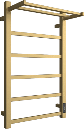 Полотенцесушитель электрический Двин Fj Plaza Neo 4657795054372 80x55 см, подключение справа, слева, матовое золото, лесенка, с полкой