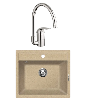 Комплект Мойка Lava Q2.DUN, dune + Смеситель Grohe Euroeco