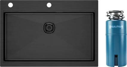 Комплект Мойка Paulmark Kroner-Pro PM707551-GM, вороненая сталь + Измельчитель Intenso I-PRO 1000