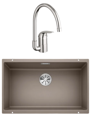 Комплект Мойка Blanco Subline 700-U, серый беж + Смеситель Grohe Euroeco