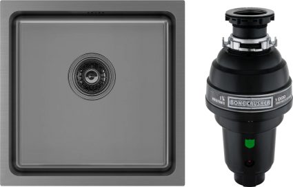 Комплект Мойка Paulmark Vista PM304444-GM, вороненая сталь + Измельчитель Bone Crusher BC 1000-AS