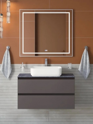 Мебель для ванной комнаты BelBagno Kraft 100 подвесная, матовая темно-серая, столешница kep-100-grn, раковина BB1304