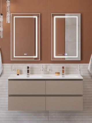 Мебель для ванной комнаты BelBagno Kraft 120 подвесная, матовая бежевая, раковина bb1200-2-etl, для двоих