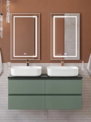 Мебель для ванной комнаты BelBagno Kraft 120 подвесная, матовая еловая, столешница kep-120-2-mno, раковина BB1304, для двоих