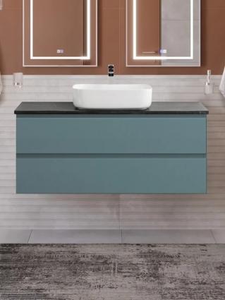 Тумба с раковиной BelBagno Kraft 120 подвесная, матовая голубая, столешница kep-120-mno, раковина BB1304