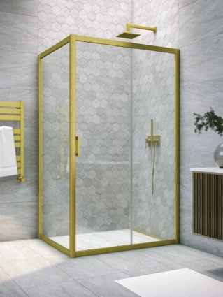 Душевой уголок Vegas Glass ZP+ZPV Novo h2000 100*70 03 01 профиль матовое золото, стекло прозрачное