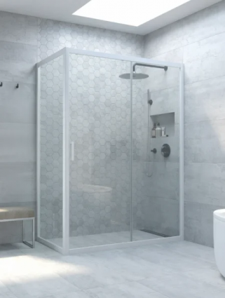 Душевой уголок Vegas Glass ZP+ZPV Novo h2000 140*100 01 01 профиль глянцевый белый, стекло прозрачное