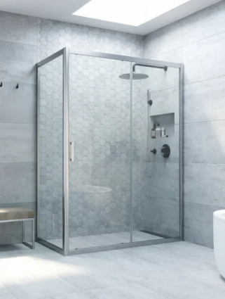 Душевой уголок Vegas Glass ZP+ZPV Novo h2000 140*90 07 01 профиль матовый хром, стекло прозрачное
