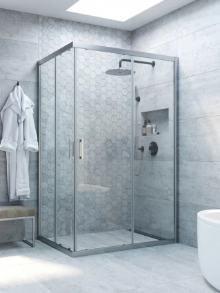Душевой уголок Vegas Glass ZA-F Novo h2000 100*80 07 01 профиль матовый хром, стекло прозрачное