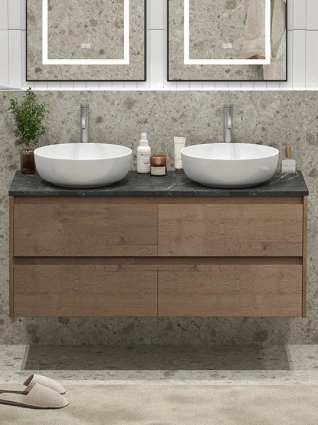 Тумба под раковину со столешницей BelBagno Kraft 120 подвесная,  для двоих, 4 ящика, rrovere tabacco