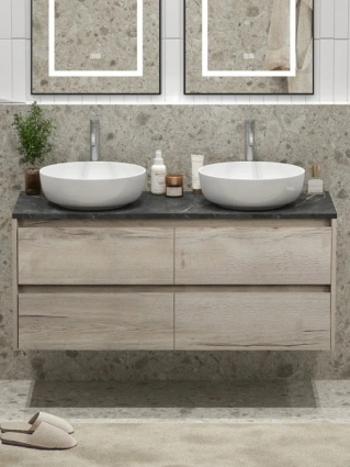 Тумба под раковину со столешницей BelBagno Kraft 120 подвесная,  для двоих, 4 ящика, rovere galifax bianco