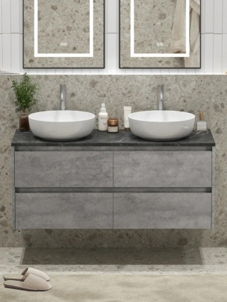 Тумба под раковину со столешницей BelBagno Kraft 120 подвесная,  для двоих, cemento grigio