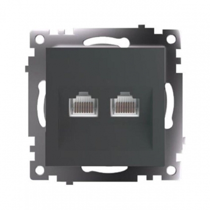 Розетка компьютерная 2-местная RJ-45 (механизм) Stekker GLS00-7109-06 Катрин, графит 50008