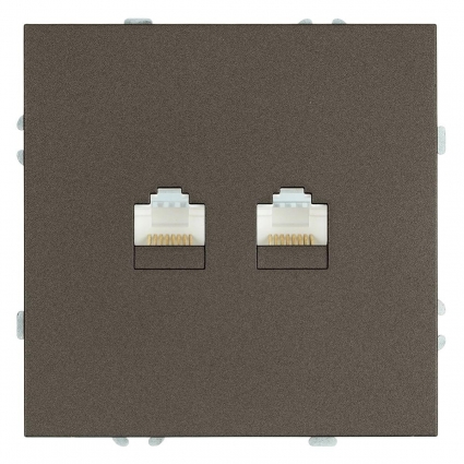 Розетка компьютерная 2-местная RJ-45 (механизм), Stekker Эмили, RST00-5111-09, антрацит, soft touch 49926