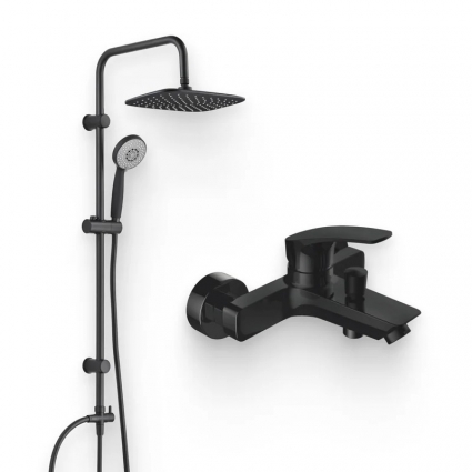 Душевой комплект Смеситель Aquanet Static AF330-20B + Стойка Passion AF300-70-RC-B