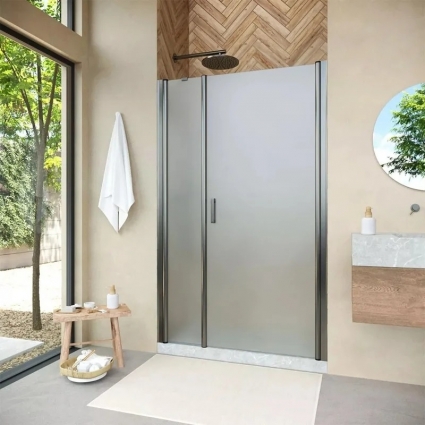 Душевая дверь в нишу Vegas Glass EP-F-2 Novo 140 11 10 R профиль оружейная сталь, стекло сатин