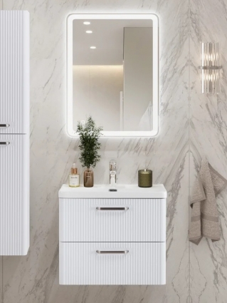 Мебель для ванной комнаты BelBagno Due 60 ручки матовый атласный никель, белый металлик