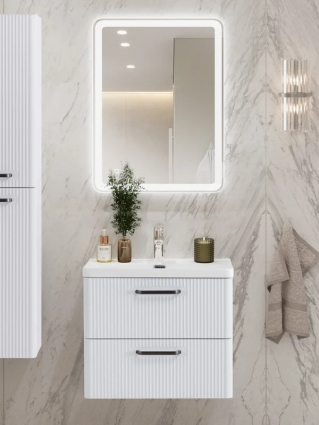 Мебель для ванной комнаты BelBagno Due 60 ручки матовый темный никель, bianco lucido