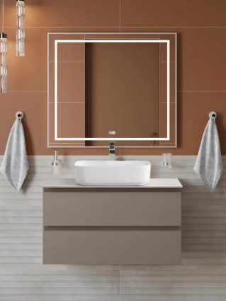 Мебель для ванной комнаты BelBagno Kraft 90 подвесная, матовая бежевая, столешница kep-90-bo, раковина BB1304