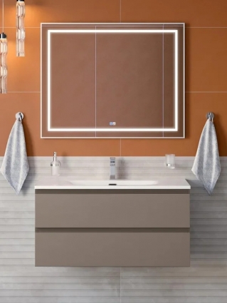 Мебель для ванной комнаты BelBagno Kraft 100 подвесная, матовая бежевая, раковина bb-8099-100