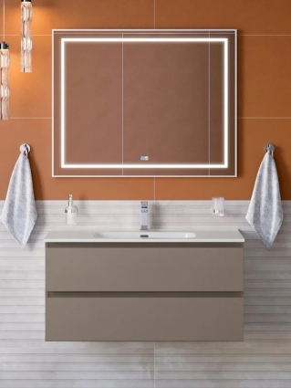 Мебель для ванной комнаты BelBagno Kraft 100 подвесная, матовая бежевая, раковина bb1000etl