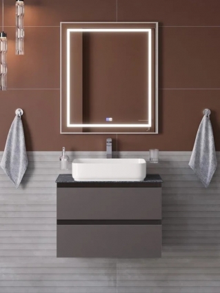 Мебель для ванной комнаты BelBagno Kraft 60 подвесная, матовая темно-серая, столешница kep-60-grn, раковина BB1304