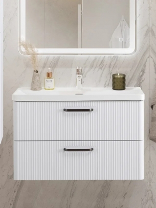 Тумба с раковиной BelBagno Due 80 ручки матовый темный никель, белый металлик