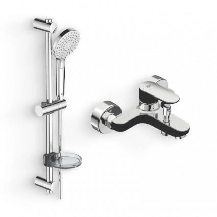 Душевой комплект Смеситель Ideal Standard Tyria BC157HS, Matt Black Chrome + Гарнитур IdealRain B2620AA