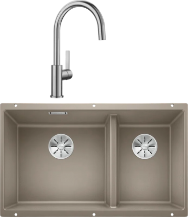 Комплект Мойка Blanco Subline 430/270-U, серый беж + Смеситель Candor 523120