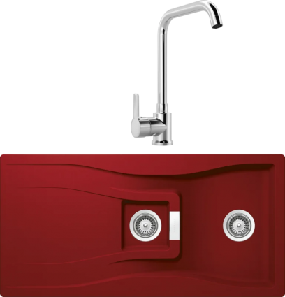 Комплект Мойка Schock Waterfall 60D (D-150) Cristadur, красный + Смеситель MEGA Ege MG-PL10, хром