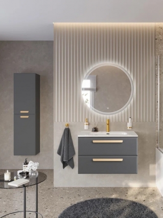 Мебель для ванной комнаты Cezares Eco-Cer-N 80 темно-серая  матовая, раковина CZR-8095-80, ручки сатиновое золото