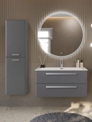 Мебель для ванной комнаты Cezares Eco-Cer-N 100 темно-серая матовая, раковина CZR-8073-100, ручки серые
