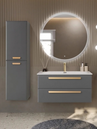 Мебель для ванной комнаты Cezares Eco-Cer-N 100 темно-серая матовая, раковина CZR-8073-100, ручки сатиновое золото
