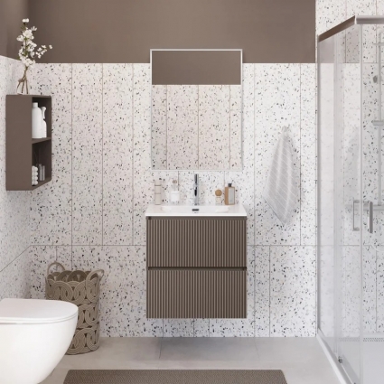 Мебель для ванной комнаты BelBagno Uno 70 подвесная, 2 ящика, матовая бежевая