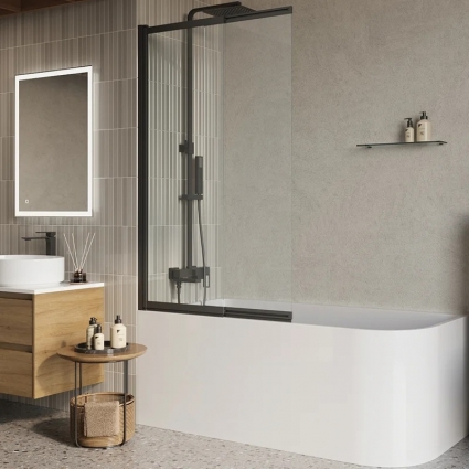 Шторка на ванну BelBagno Luce VF-11-100/145-C-NERO профиль матовый черный, стекло прозрачное