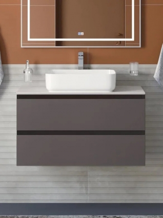 Тумба под раковину со столешницей BelBagno Kraft 80 подвесная, матовая темно-серая, столешница kep-80-bo