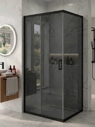Душевой уголок MaybahGlass MGY-1891-6 150х80 профиль матовый черный, стекло графит