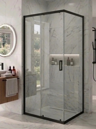 Душевой уголок MaybahGlass MGY-1873-6 180х90 профиль матовый черный, стекло прозрачное