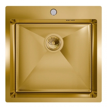 Мойка кухонная Floracio Steel F.5151.GDD 51x51, матовое золото, встраиваемая сверху, нержавеющая сталь