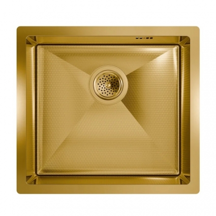 Мойка кухонная Floracio Steel F.4844.GDD 48x44, матовое золото, встраиваемая сверху, встраиваемая снизу, нержавеющая сталь