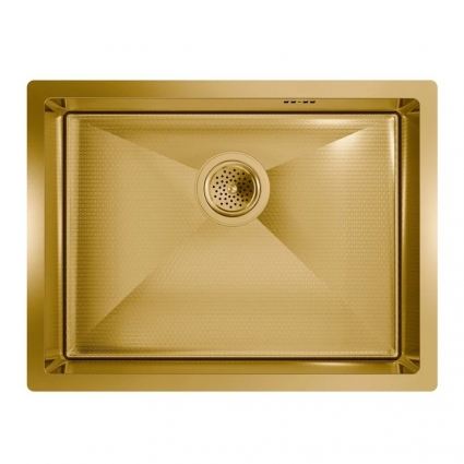 Мойка кухонная Floracio Steel F.5844.GDD 58x44, матовое золото, встраиваемая сверху, встраиваемая снизу, нержавеющая сталь