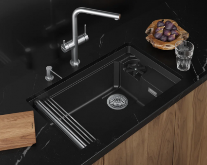 Кухонная мойка Granula  KITCHEN SPACE RINZER 7309RU, ШВАРЦ, кварц